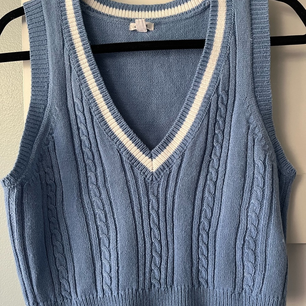 Garage Blue Knit Sweater Vest with White Trim